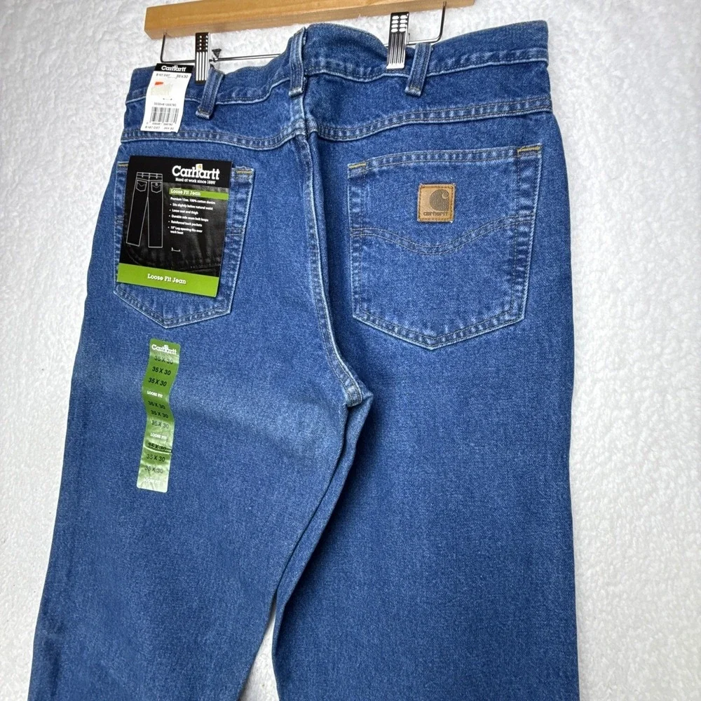 Carhartt Mens Loose Fit Denim Jeans 35x30 New with Tags B167 DST Blue Work Pants